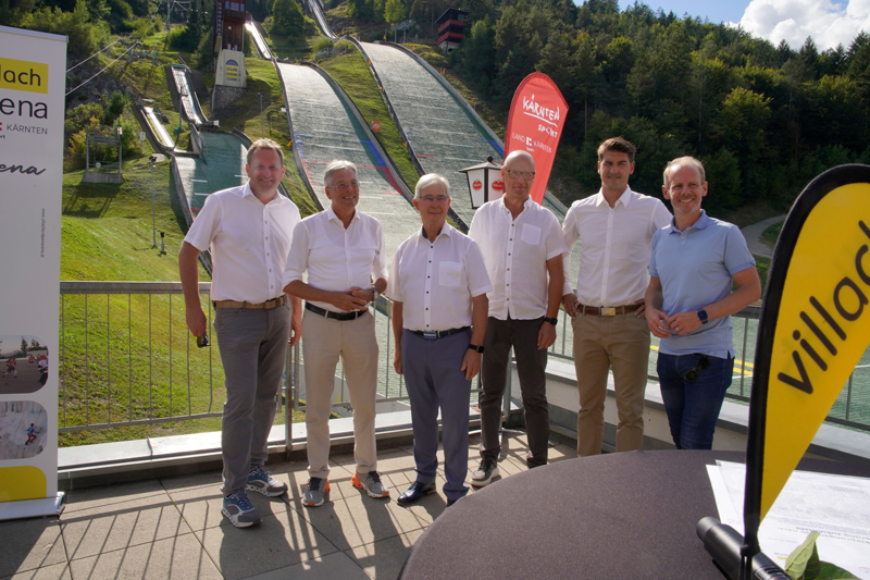 Von links Harald Sobe, Florian Liegl, Geschäftsführer Franz Schmolliner, LH Peter Kaiser, Dieter Mörtl und Obmann Andreas Sucher.