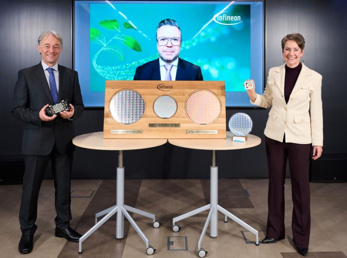 Jahrespressegespräch 2025 Infineon Austria in Wien: Von links Thomas Reisinger, Vorstand für Operations, Jörg Eisenschmied, Finanzvorstand und Sabine Herlitschka, CEO. Fotos: Infineon Infineon-Reinraum in Villach